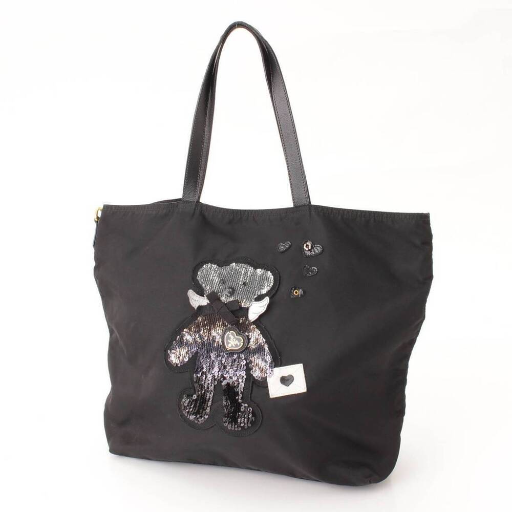 Prada Tote Sequin Bag Bear Black